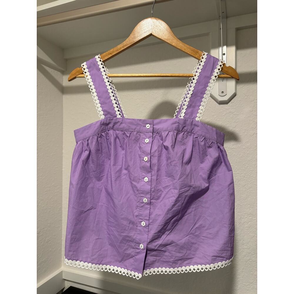 Lavender Eyelet-Trim Button Front Tank Top